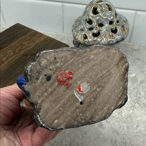 Vintage Ashtray and Mushroom Incense Holder on Wood tray platform. 9x6x7.5 in - Picture 5 of 7